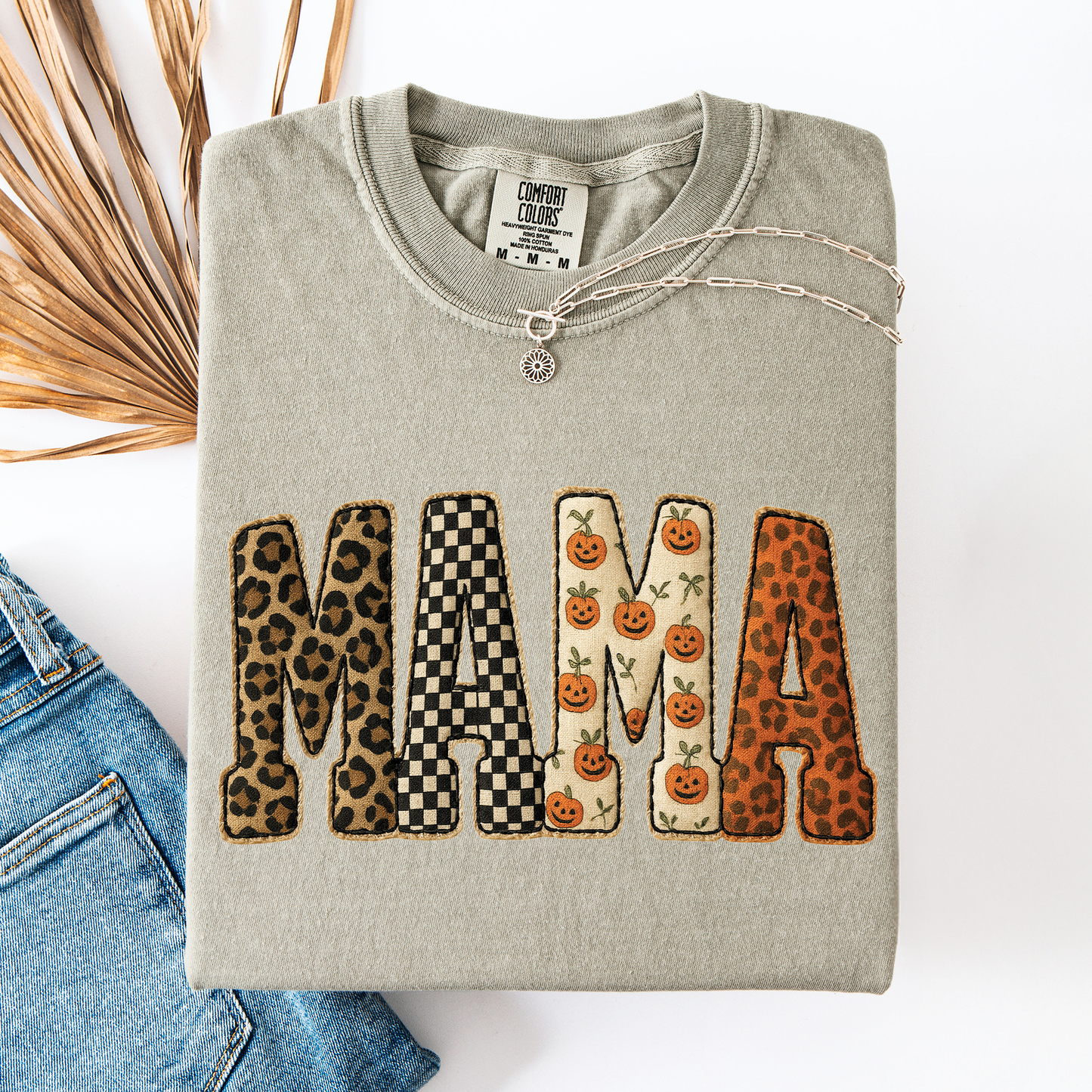 Mama Halloween T-Shirt – Leopard & Pumpkin Print Comfort Colors Tee