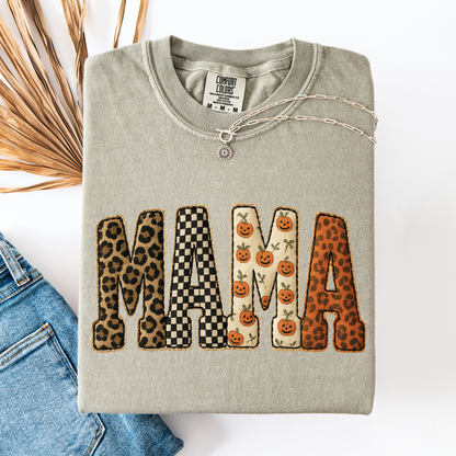 Mama Halloween T-Shirt – Leopard & Pumpkin Print Comfort Colors Tee