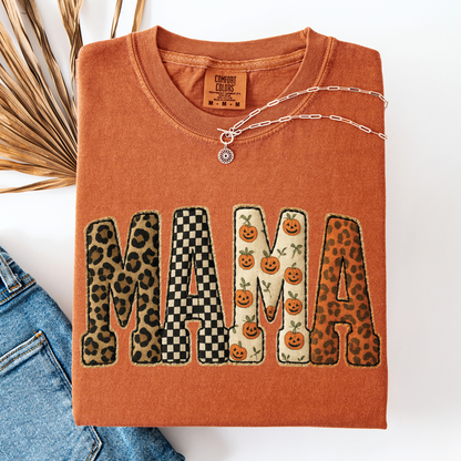 Mama Halloween T-Shirt – Leopard & Pumpkin Print Comfort Colors Tee