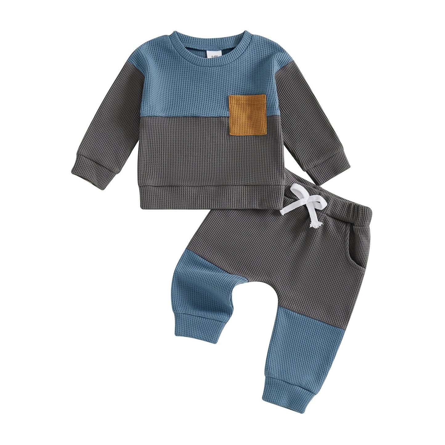 Boys Waffle Knit Color Block Top & Pants Set | Casual Two-Piece