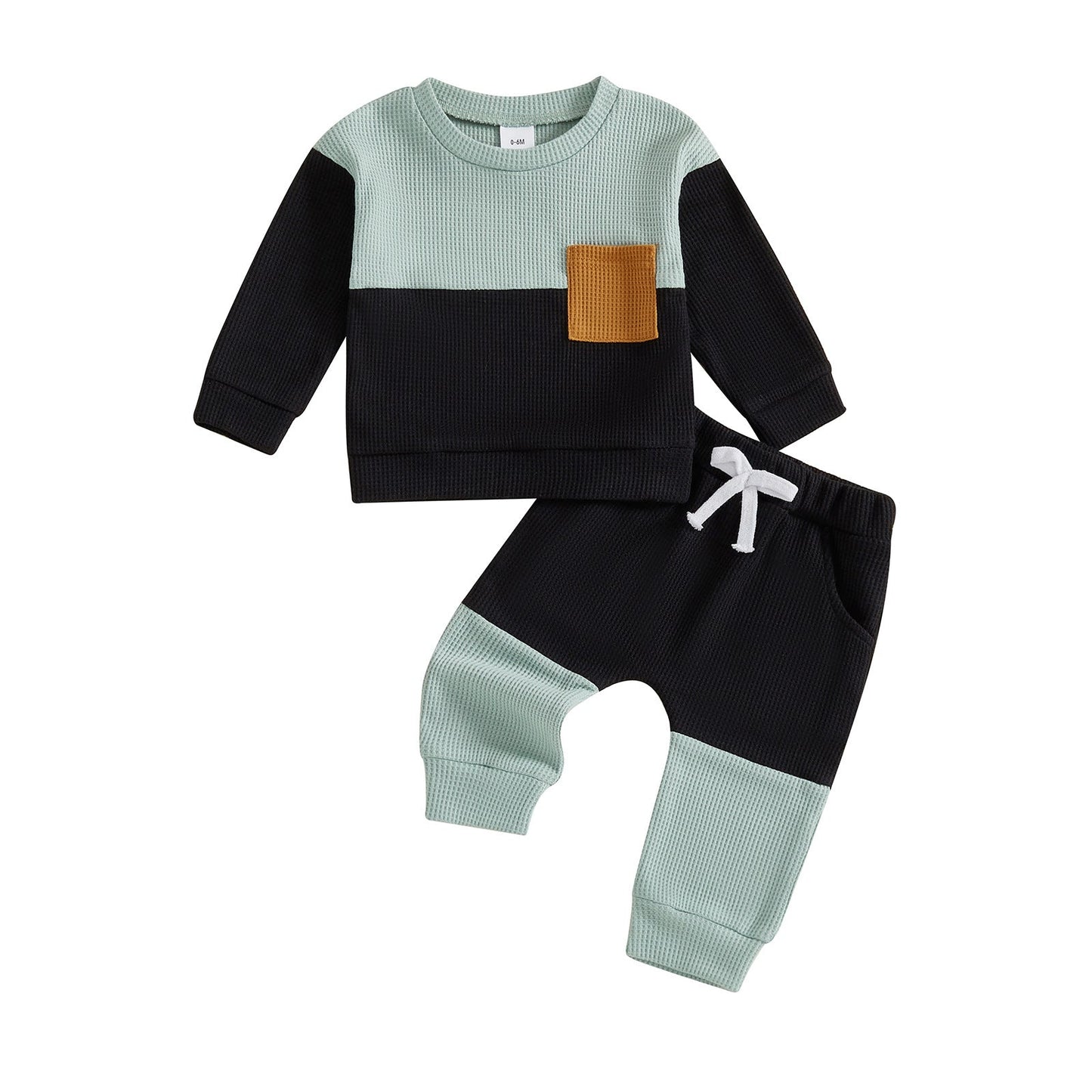 Boys Waffle Knit Color Block Top & Pants Set | Casual Two-Piece