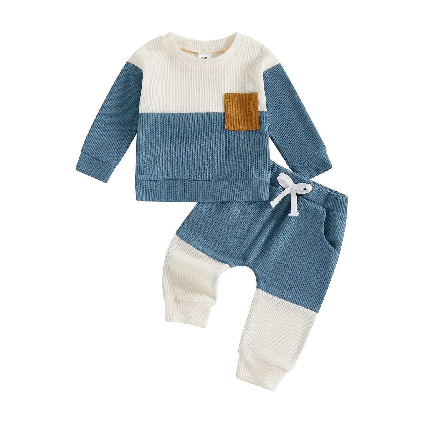Boys Waffle Knit Color Block Top & Pants Set | Casual Two-Piece