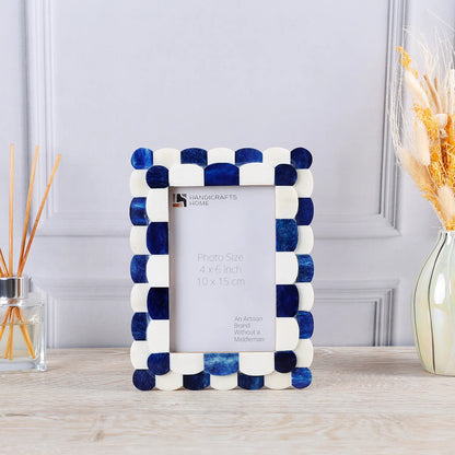 Picture Frame Scalloped Art Collection Bone Inlay Blue White 3 Sizes