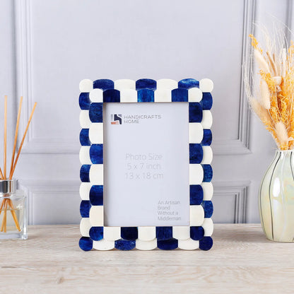 Picture Frame Scalloped Art Collection Bone Inlay Blue White 3 Sizes