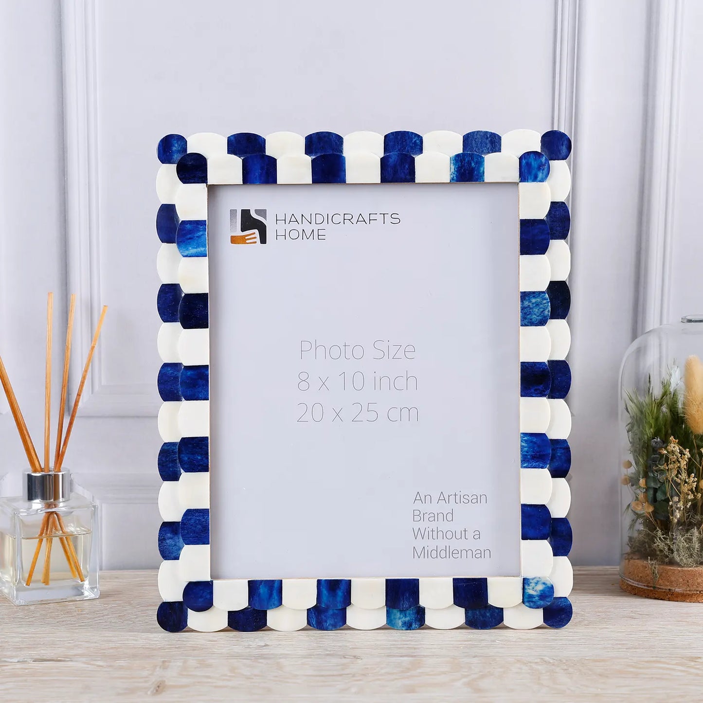 Picture Frame Scalloped Art Collection Bone Inlay Blue White 3 Sizes
