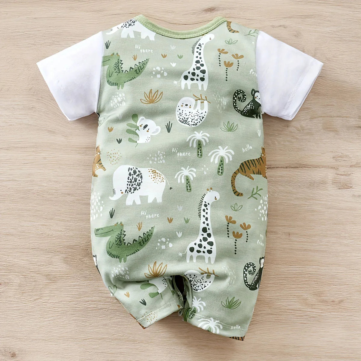Baby Boy Zoo Animal Print Romper | Newborn Short Sleeve Bodysuit 0-12M