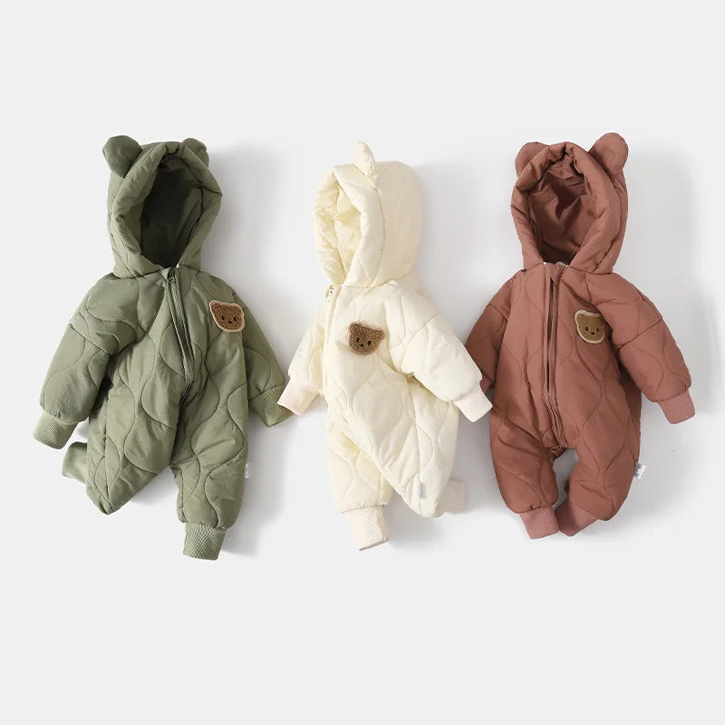 Baby Winter Romper – Fur-Lined Cartoon Bear Jumpsuit for Infants & Toddlers