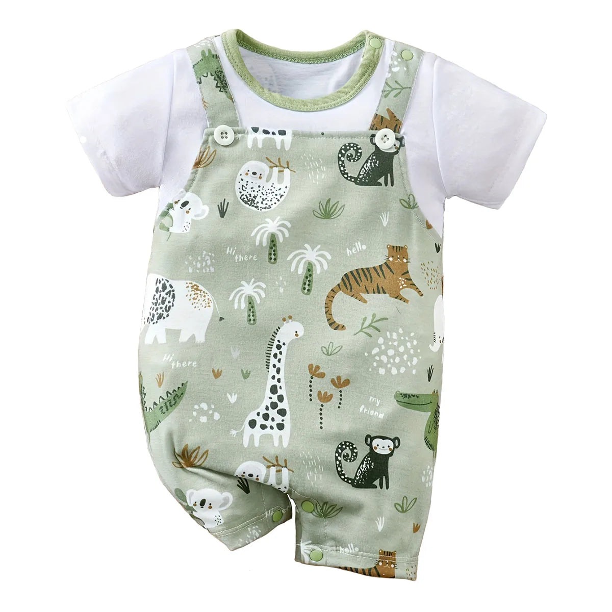 Baby Boy Zoo Animal Print Romper | Newborn Short Sleeve Bodysuit 0-12M