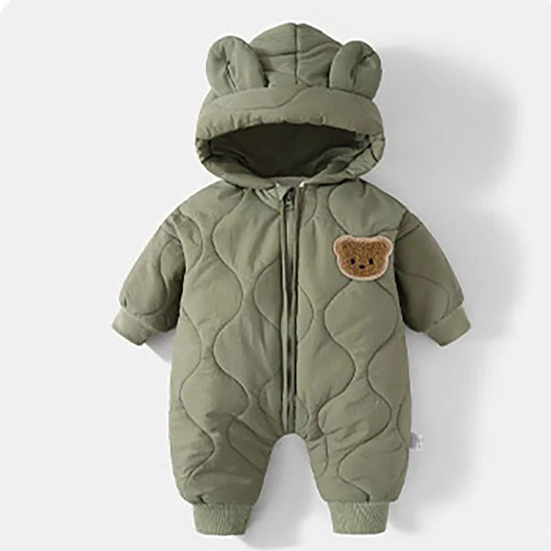 Baby Winter Romper – Fur-Lined Cartoon Bear Jumpsuit for Infants & Toddlers