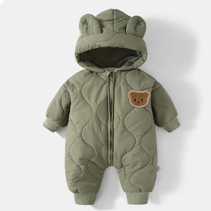 Baby Winter Romper – Fur-Lined Cartoon Bear Jumpsuit for Infants & Toddlers