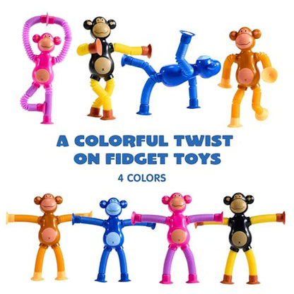 Suction Cup Monkey Pop Tubes Fidget Toy | Stress Relief Sensory Toy for Kids and Adults