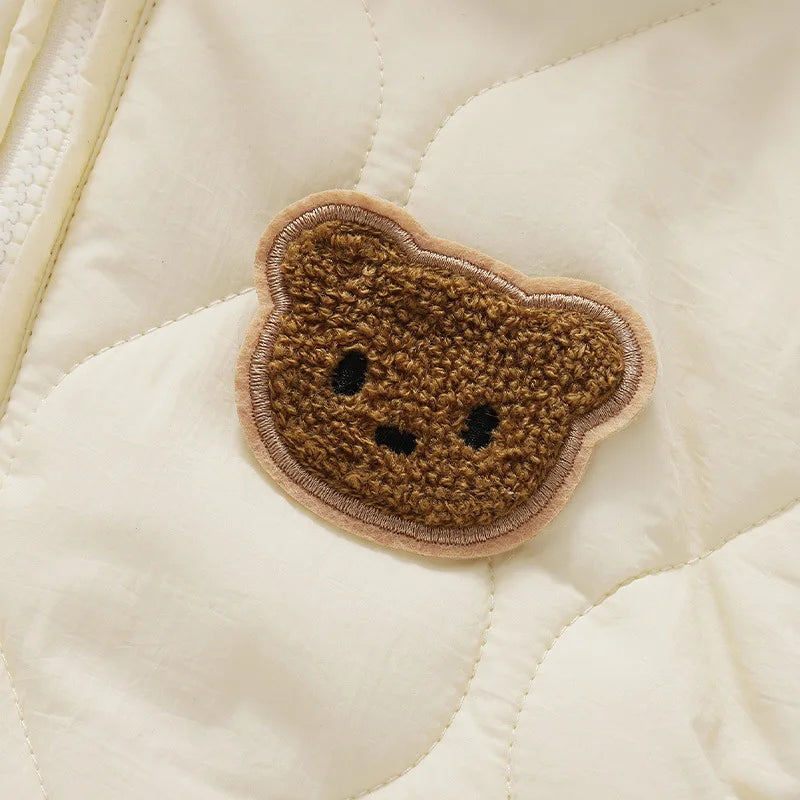 Baby Winter Romper – Fur-Lined Cartoon Bear Jumpsuit for Infants & Toddlers