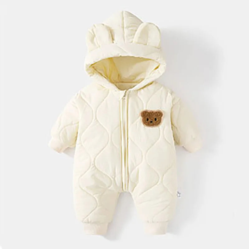 Baby Winter Romper – Fur-Lined Cartoon Bear Jumpsuit for Infants & Toddlers
