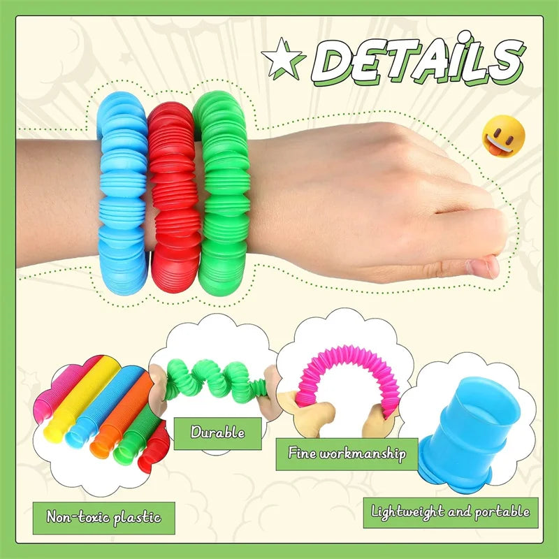 Pop Tubes Sensory Fidget Toys – 5 or 10 Pack for Kids, Classroom & Stress Relief
