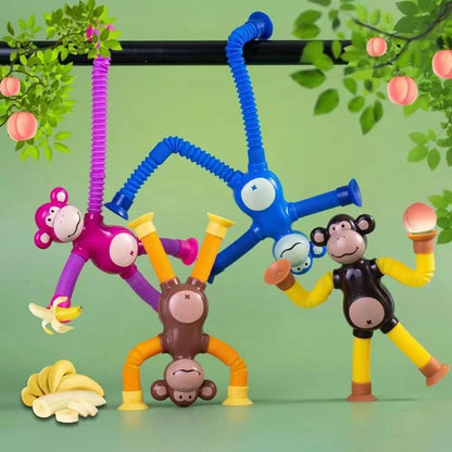 Suction Cup Monkey Pop Tubes Fidget Toy | Stress Relief Sensory Toy for Kids and Adults