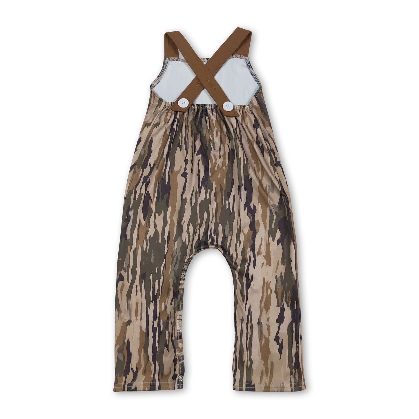 Baby Boy Brown Camo Deer Embroidery Jumpsuit with Pocket & Straps