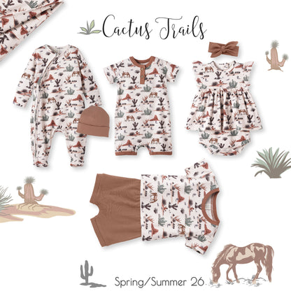 Baby Girl Skirted Bodysuit | Bamboo Flutter Sleeve Romper – Cactus Trails