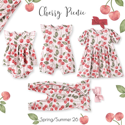 Baby Girls Cherry Picnic Gingham Bamboo Bubble Romper