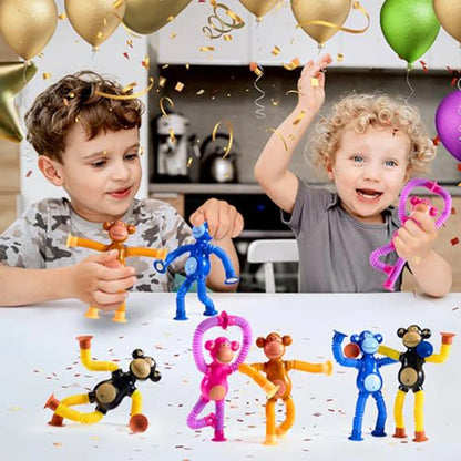 Suction Cup Monkey Pop Tubes Fidget Toy | Stress Relief Sensory Toy for Kids and Adults