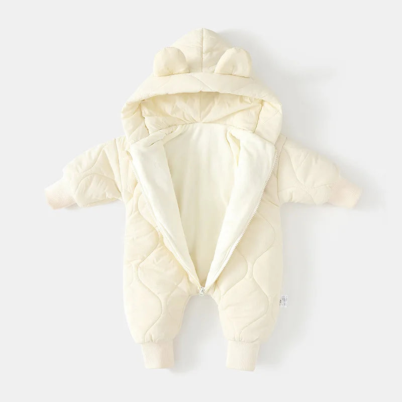 Baby Winter Romper – Fur-Lined Cartoon Bear Jumpsuit for Infants & Toddlers