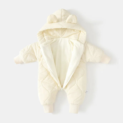 Baby Winter Romper – Fur-Lined Cartoon Bear Jumpsuit for Infants & Toddlers