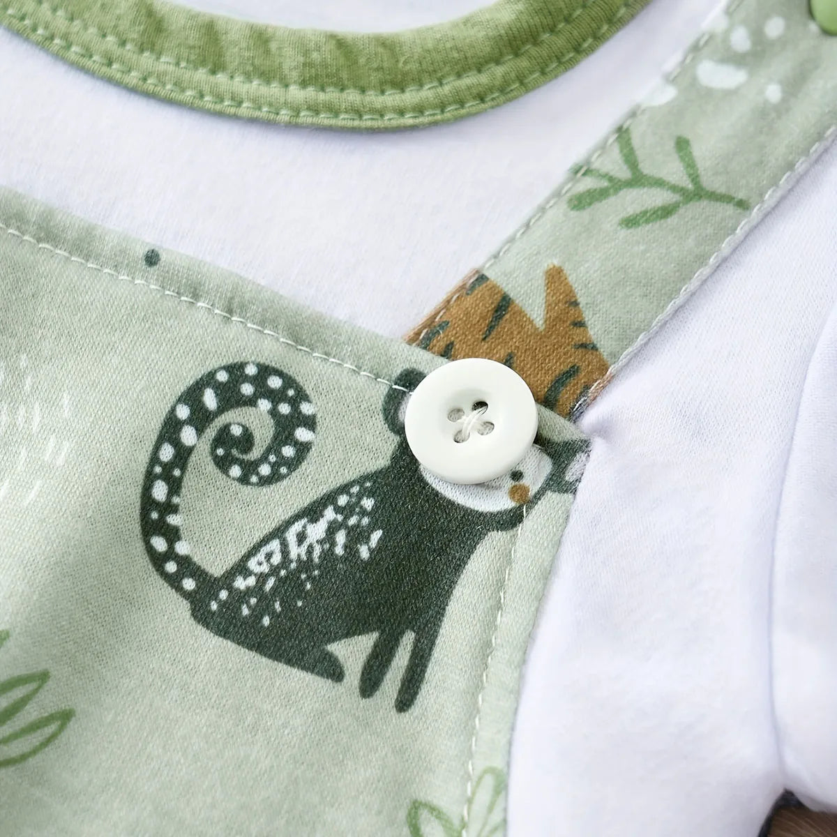 Baby Boy Zoo Animal Print Romper | Newborn Short Sleeve Bodysuit 0-12M