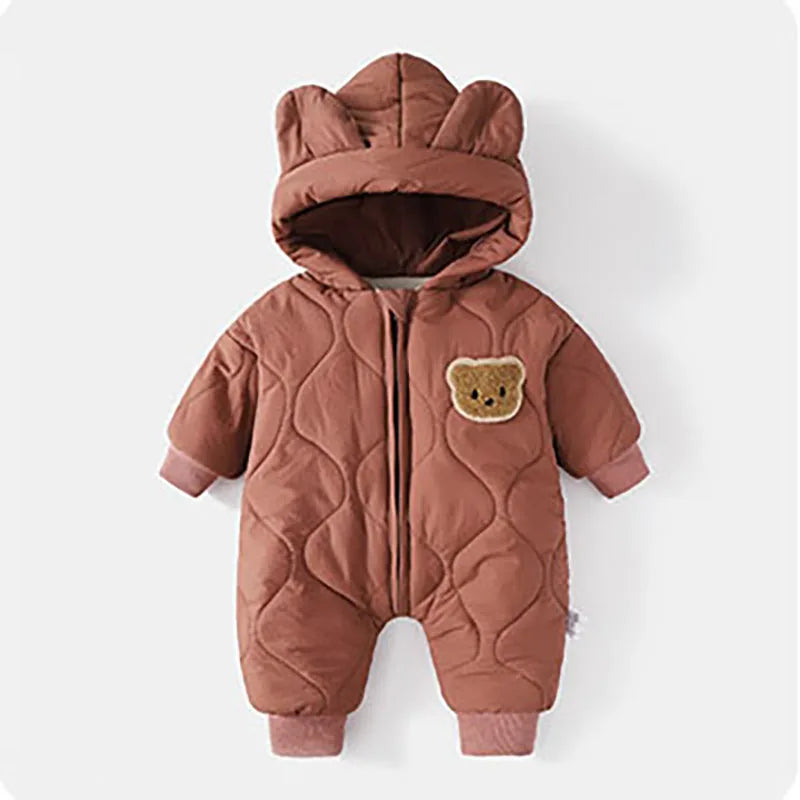 Baby Winter Romper – Fur-Lined Cartoon Bear Jumpsuit for Infants & Toddlers