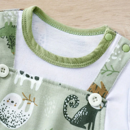 Baby Boy Zoo Animal Print Romper | Newborn Short Sleeve Bodysuit 0-12M