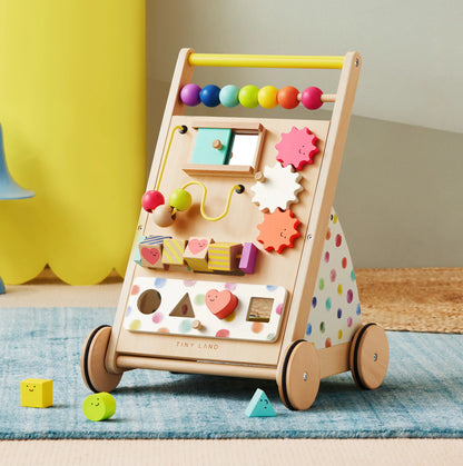Tiny Land® Rainbow Wooden Baby Walker – Natural Wood Activity Push Toy for Toddlers