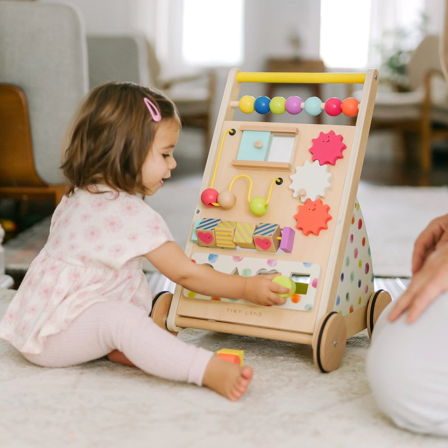 Tiny Land® Rainbow Wooden Baby Walker – Natural Wood Activity Push Toy for Toddlers