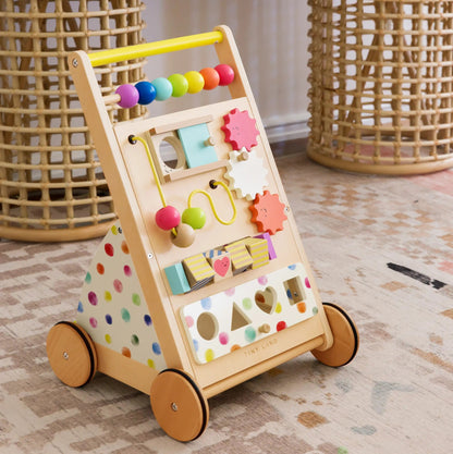 Tiny Land® Rainbow Wooden Baby Walker – Natural Wood Activity Push Toy for Toddlers