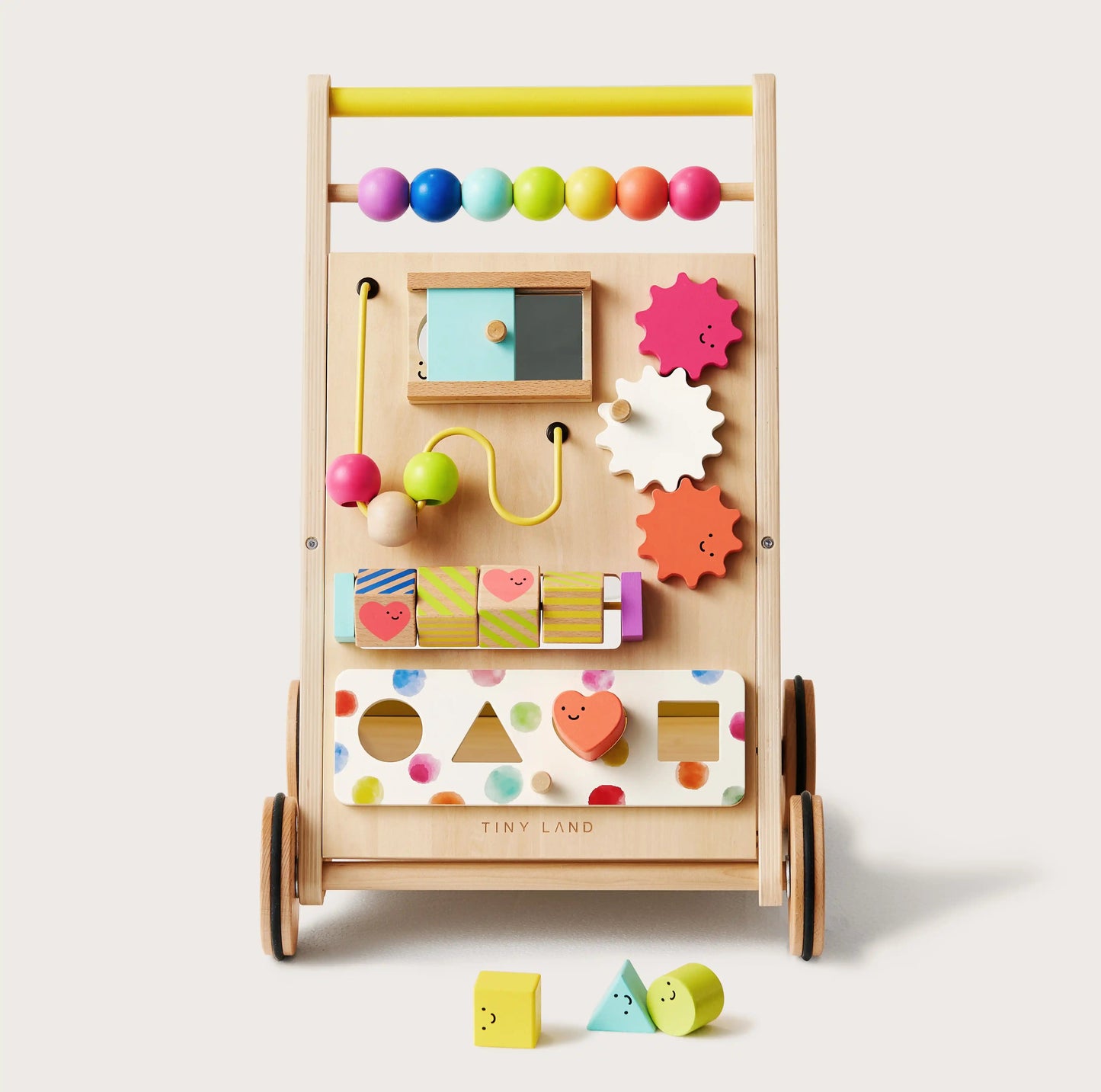 Tiny Land® Rainbow Wooden Baby Walker – Natural Wood Activity Push Toy for Toddlers