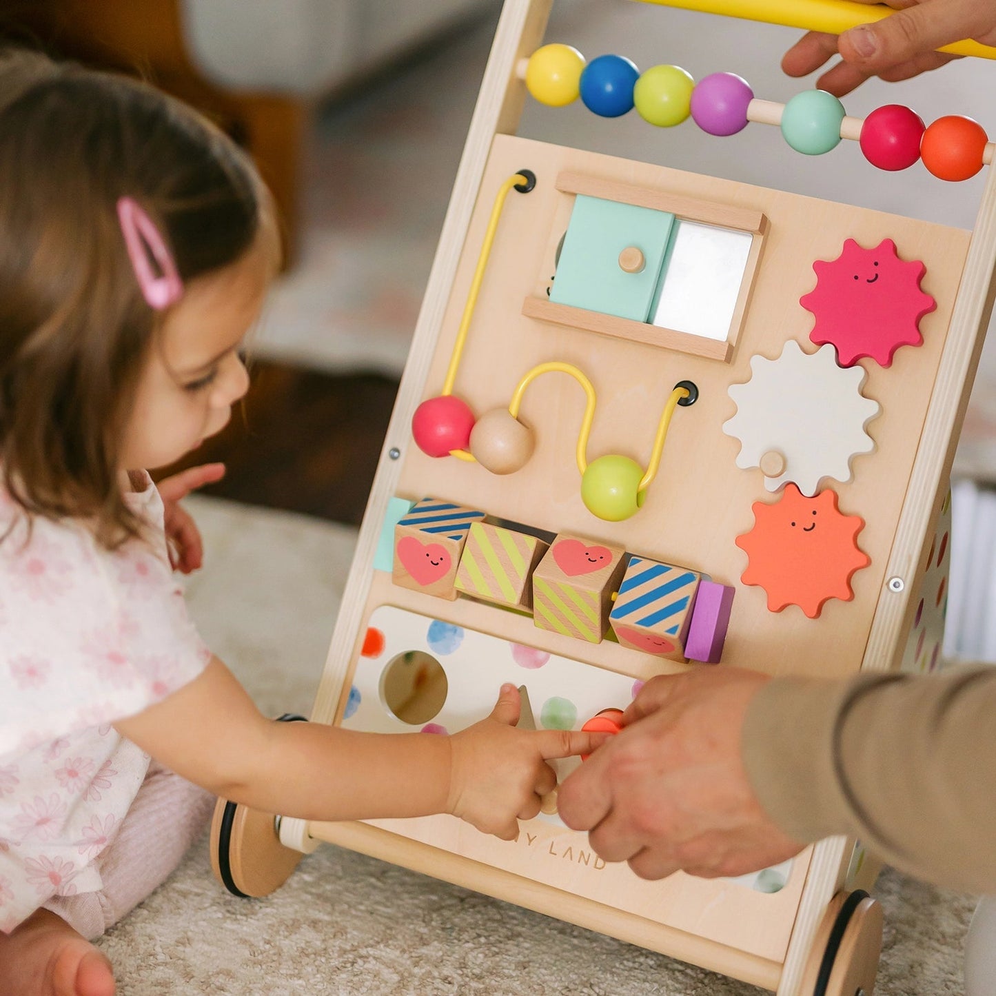 Tiny Land® Rainbow Wooden Baby Walker – Natural Wood Activity Push Toy for Toddlers