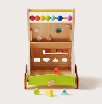Tiny Land® Rainbow Wooden Baby Walker – Natural Wood Activity Push Toy for Toddlers