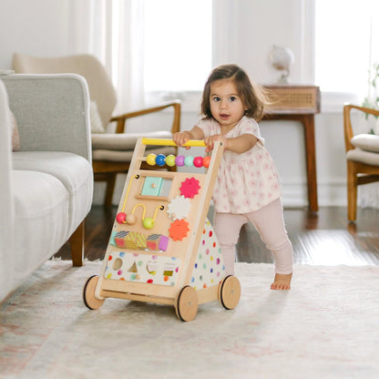 Tiny Land® Rainbow Wooden Baby Walker – Natural Wood Activity Push Toy for Toddlers