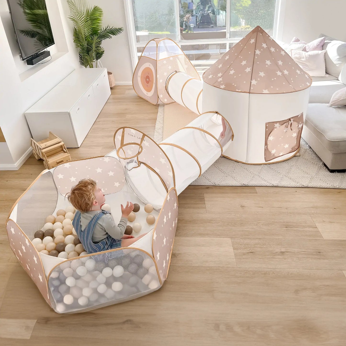 Tiny Land® Discovery 5-in-1 Kids Play Tunnel – Foldable Indoor Crawl Tunnel for Toddlers