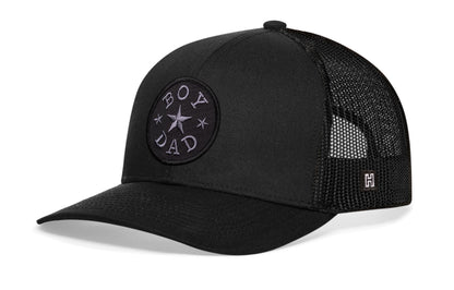 Boy Dad Trucker Hat – Black Snapback | HAKA Leather Patch