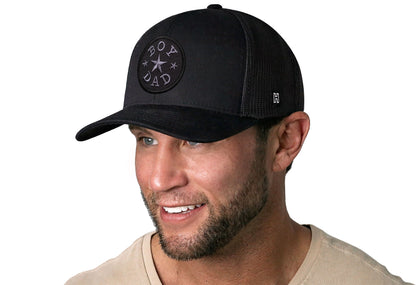 Boy Dad Trucker Hat – Black Snapback | HAKA Leather Patch