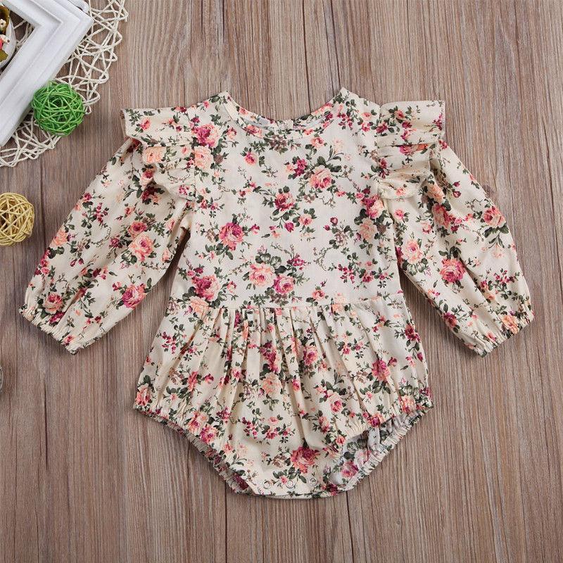 Baby Girl Floral Butterfly Sleeve Cotton Romper