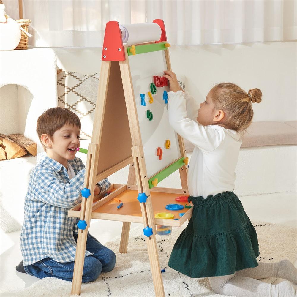 Tiny Land® 3-in-1 Kids Art Easel – Double-Sided Chalkboard & Magnetic Whiteboard with 2 Paper Rolls