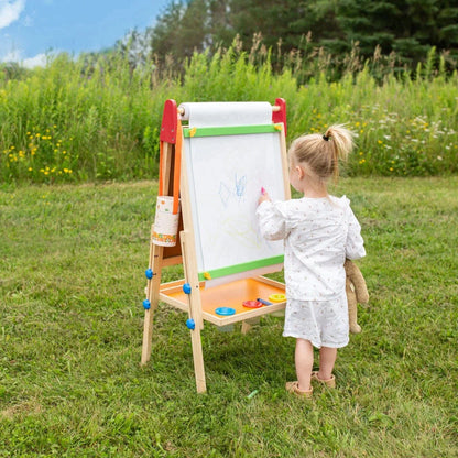 Tiny Land® 3-in-1 Kids Art Easel – Double-Sided Chalkboard & Magnetic Whiteboard with 2 Paper Rolls