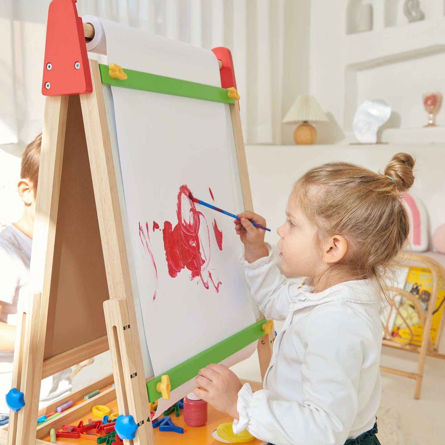 Tiny Land® 3-in-1 Kids Art Easel – Double-Sided Chalkboard & Magnetic Whiteboard with 2 Paper Rolls