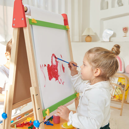 Tiny Land® 3-in-1 Kids Art Easel – Double-Sided Chalkboard & Magnetic Whiteboard with 2 Paper Rolls
