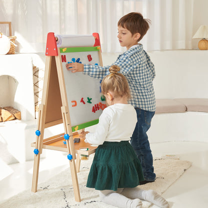 Tiny Land® 3-in-1 Kids Art Easel – Double-Sided Chalkboard & Magnetic Whiteboard with 2 Paper Rolls