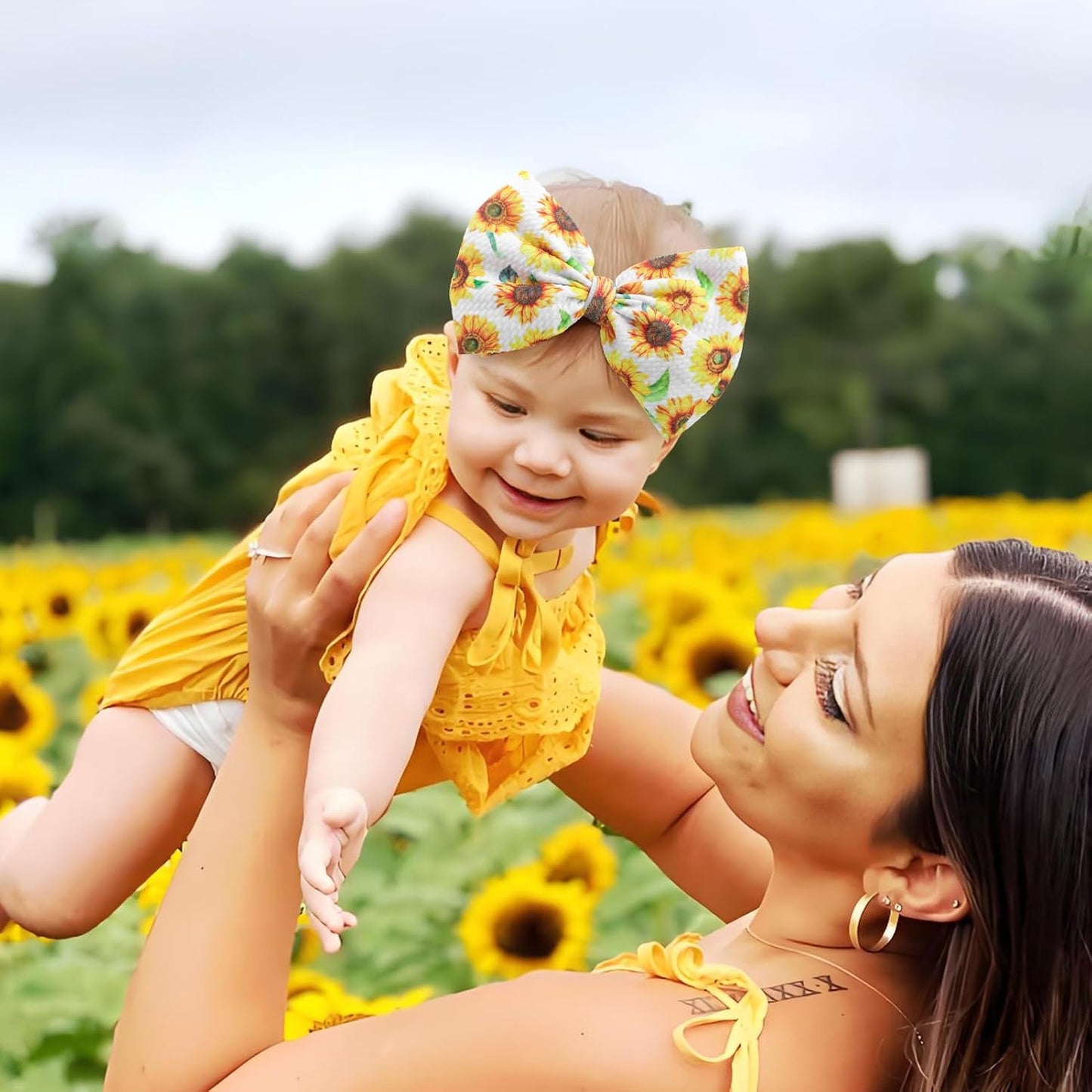 2 Pcs 6’’ Yellow Bows for Baby Girls Sunflower Girl Headbands Summer Outfits Hair Accessories for Newborn Infant Toddler Clothes