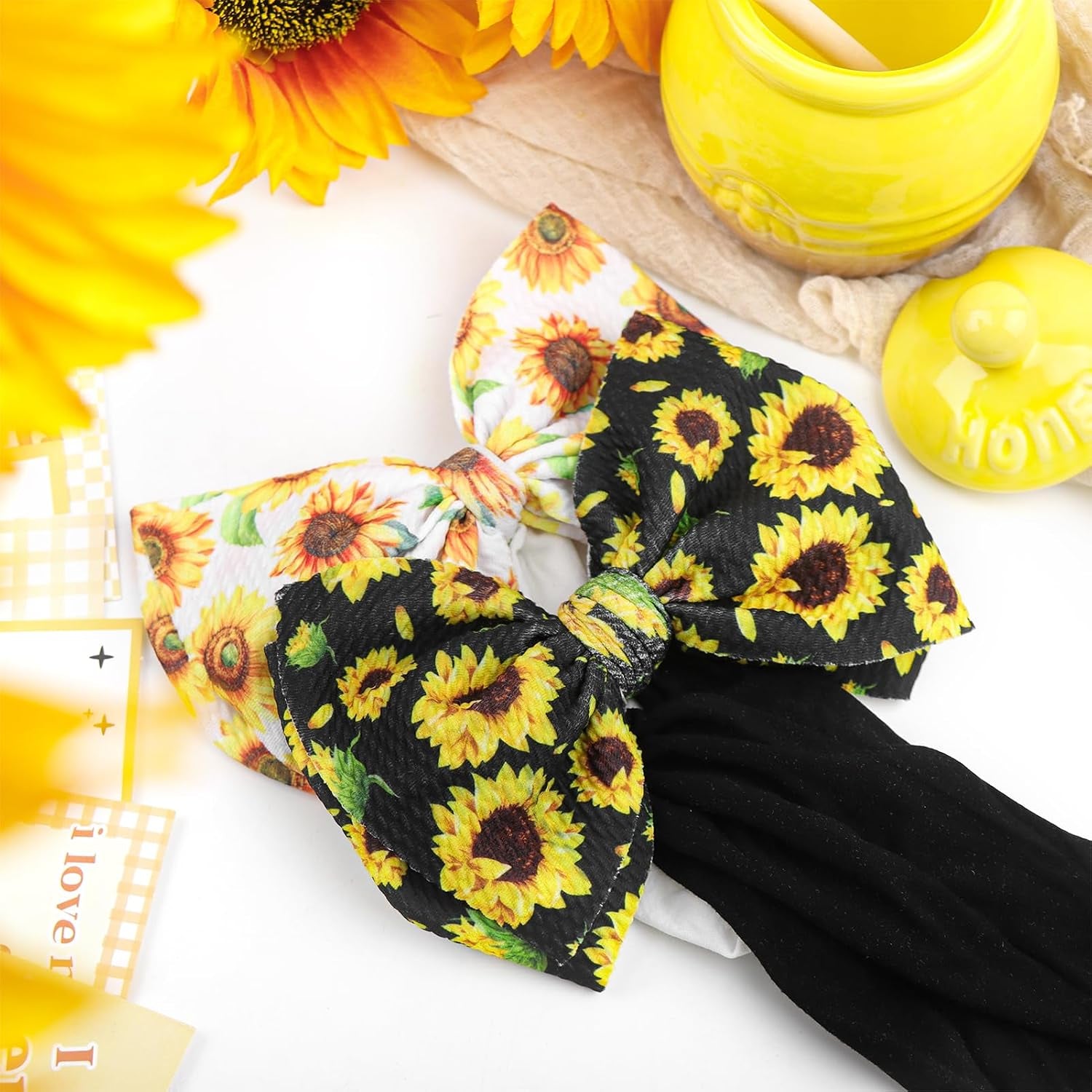2 Pcs 6’’ Yellow Bows for Baby Girls Sunflower Girl Headbands Summer Outfits Hair Accessories for Newborn Infant Toddler Clothes