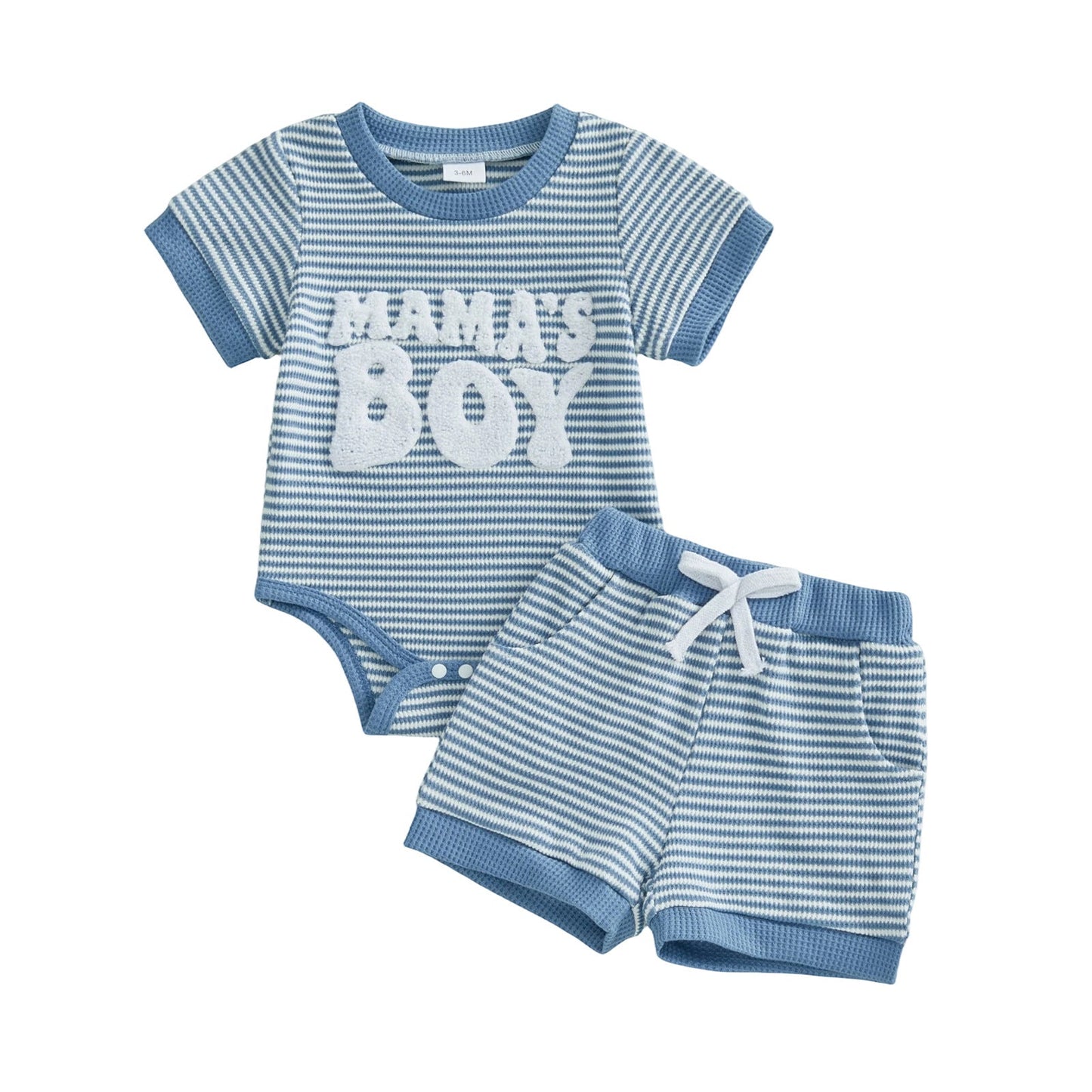 Baby Boy Striped Embroidered MAMA Romper And Shorts Two-Piece Set