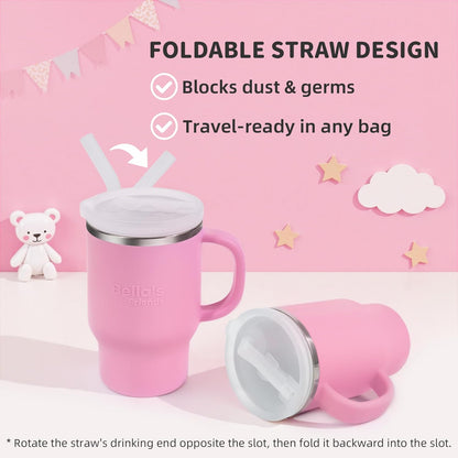 Sippy Cups for Toddlers 1-3, Spill-Proof 9Oz Stainless Steel Toddler Tumbler with Handle, Leak‑Proof Baby Straw Cups, My First Tumbler, Birthday Gifts for 1 Year Old Girls Boys, Bpa-Free, 2 Pack