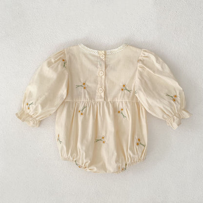 Baby Girl Floral Embroidered Bow Long-Sleeve Dress
