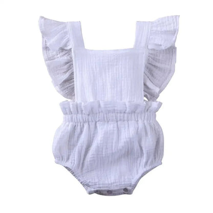 Baby Girl Ruffled Solid Color Sleeveless Backless Romper Jumpsuit Comfy Outfit Excellent Gift For Your Baby Girl
